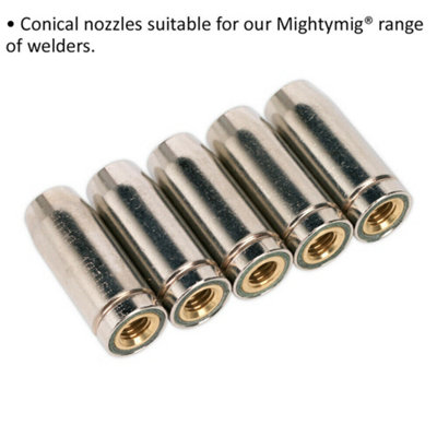 5 PACK Conical Nozzles for MB14 Welding Torches - MIG Welding Nozzle Shroud
