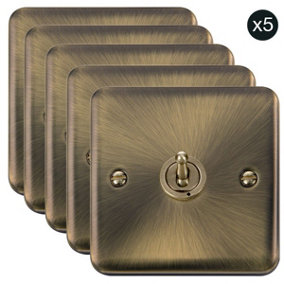 5 PACK - Curved Antique Brass 1 Gang 2 Way 10AX Toggle Light Switch - SE Home