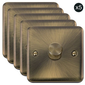 5 PACK - Curved Antique Brass 1 Gang 2 Way LED 100W Trailing Edge Dimmer Light Switch - SE Home