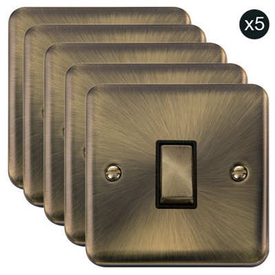 5 PACK - Curved Antique Brass 10A 1 Gang 2 Way Ingot Light Switch - Black Trim - SE Home