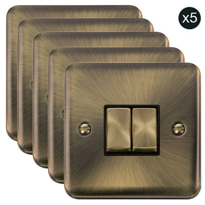 5 PACK Curved Antique Brass 10A 2 Gang 2 Way Ingot Light Switch Black Trim SE Home DIY