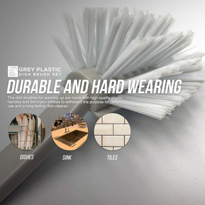 5-Pack Fantail Grey Plastic Dish Brush Set - 4