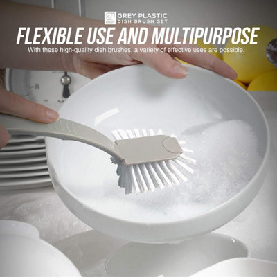 5-Pack Fantail Grey Plastic Dish Brush Set - 7