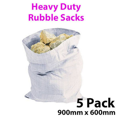 5 Pack Heavy Duty Builders Rubble Sacks 900mm x 600mm 80GSM Brick Sand