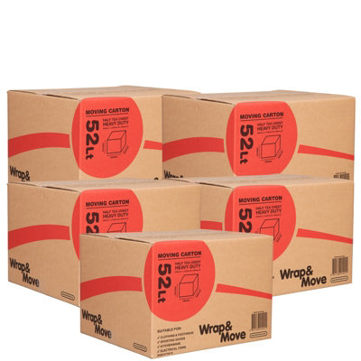 5 Pack Heavy Duty Large Moving Boxes 52lt (01421x5)