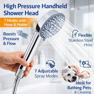 5 Pack High Pressure Shower Head 7 Mode Handheld Shower with Hose and ...