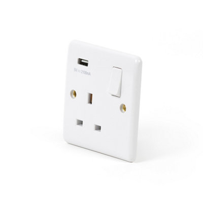 5 Pack - Lieber Silk White 1 Gang Single USB Socket - Curved Edge