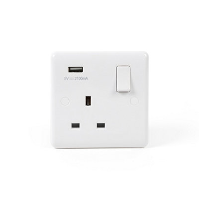 5 Pack - Lieber Silk White 1 Gang Single USB Socket - Curved Edge