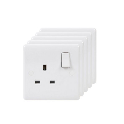 5 Pack - Lieber Silk White 13A 1 Gang DP Switched Socket - Curved Edge