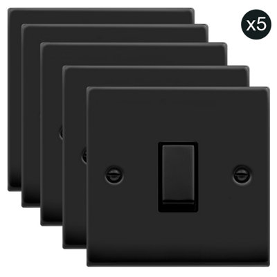 5 PACK Matt Black 10A 1 Gang 2 Way Ingot Light Switch Black Trim