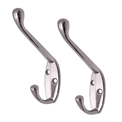 5 Pack of Chrome Double Hat and Coat Door Hooks Robe Dress Garment Hangers