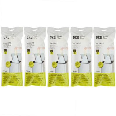 5 Pack of EKO Plastic Bin Liners Size E 25-35L, 12 Bags