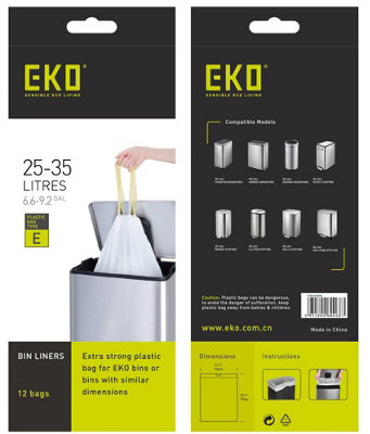 5 Pack of EKO Plastic Bin Liners Size E 25-35L, 12 Bags