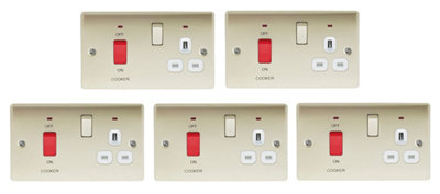 5 Pack Pearl Nickel 45A Cooker Control Unit Switch with Neon Indicator ...