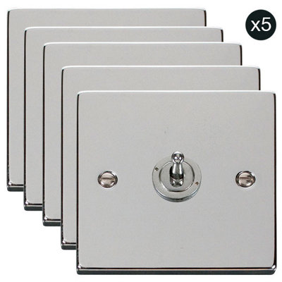 5 PACK - Polished Chrome 1 Gang 2 Way 10AX Toggle Light Switch - SE Home