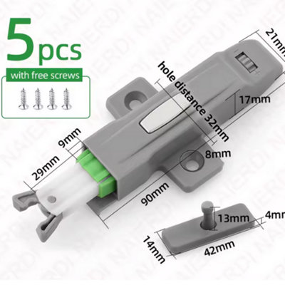 5 Pack Push-to-Open Cabinet Latches and Locks