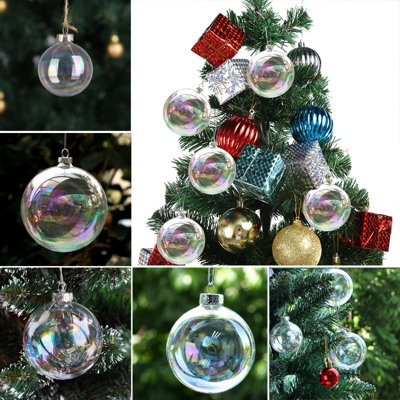 5 Pack Rainbow Glass Hanging Iridescent Ball Christmas Tree Drop Ornaments 10cm