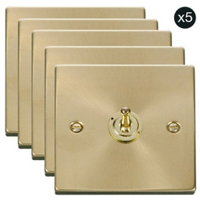 5 PACK - Satin / Brushed Brass 1 Gang 2 Way 10AX Toggle Light Switch - SE Home