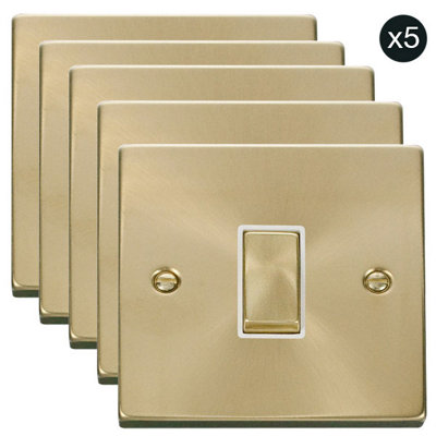 5 PACK - Satin / Brushed Brass 10A 1 Gang 2 Way Ingot Light Switch - White Trim - SE Home