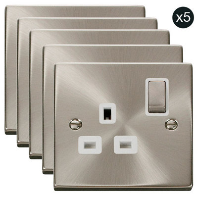 5 PACK - Satin / Brushed Chrome 1 Gang 13A DP Ingot Switched Plug ...