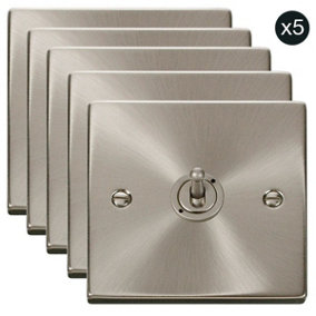5 PACK - Satin / Brushed Chrome 1 Gang 2 Way 10AX Toggle Light Switch - SE Home