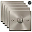 5 PACK - Satin / Brushed Chrome 1 Gang 2 Way LED 100W Trailing Edge Dimmer Light Switch - SE Home