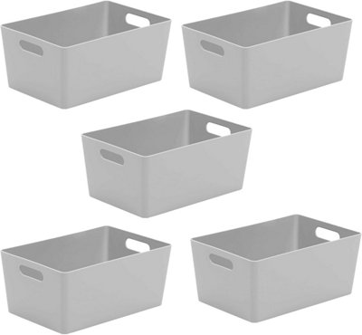 5 Pack Storage Boxes With Handle - Grey | DIY At B&Q