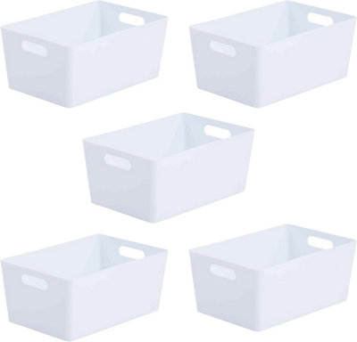 5 Pack Storage Boxes with Handle White DIY at B&Q