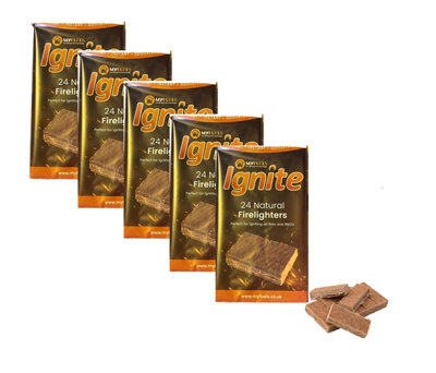 5 Packs of 24 Natural Firelighter Cubes BBQ Firelighters Paraffin Wax Sawdust