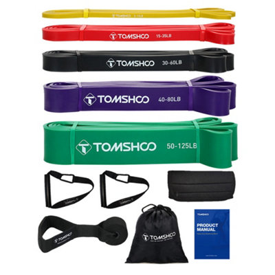 KAREEME Set Fasce Elastiche Resistenza 4 Livelli | Rosso, Nero, Viola, Verde | Per Trazioni, Allenamento Forza E Fitness | In Lattice Naturale Con Borsa