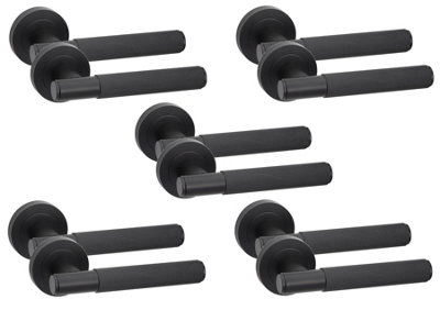 5 Pair Knurled T-Bar Door Handles Matt Black Finish - Golden Grace