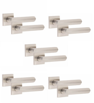 5 Pair Modern Lima Design Satin Nickel Premium Door Handles Square Rose - Golden Grace