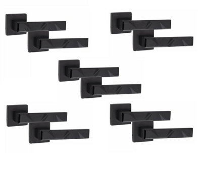 5 Pair Modern Nova Design Matt Black Premium Door Handles Square Rose - Golden Grace Price Comparisons | Compare The Build