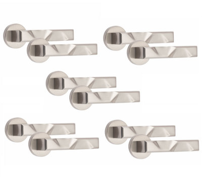 5 Pair Nova Design Door Handles Round Rose Satin Nickel Finish