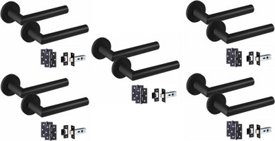 5 Pair of Mitred Design Door Handle On Round Rose Latch Door Handles 2.5" Latch,Ball Bearing Hinges Matt Black Finish Price Comparisons | Compare The Build