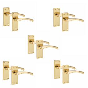 5 Pair of Victorian Scroll Astrid Handle  Latch Door Handles  Gold Polished Brass with 120mm x 40mm Backplate - Golden Grace
