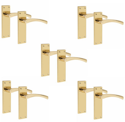 5 Pair of Victorian Scroll Astrid Handle  Latch Door Handles  Gold Polished Brass with 150mm x 40mm Backplate - Golden Grace