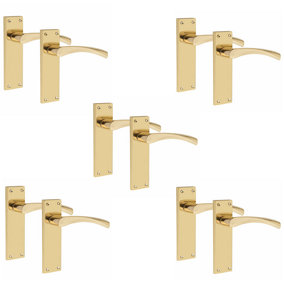 5 Pair of Victorian Scroll Astrid Handle  Latch Door Handles  Gold Polished Brass with 150mm x 40mm Backplate - Golden Grace