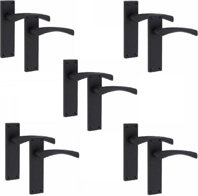 5 Pair of Victorian Scroll Astrid Matt Black Lever Latch Door Handles 150mm Long - Golden Grace