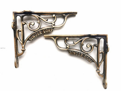 5"Pair Of Vintage Shelf Brackets Singer Corp Antique Brass DIY at B&Q
