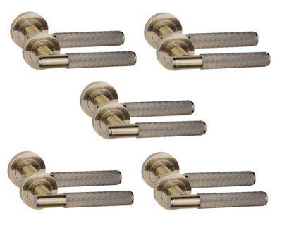 5 Pair Straight T-Bar Linear Door Handles Antique Brass Finish - Golden Grace