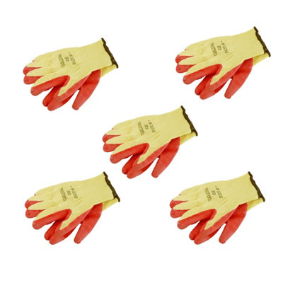 5 Pairs Builders Protective Gardening DIY 9" Latex Rubber Coated Gloves