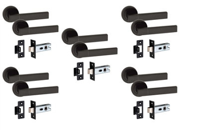 5 Pairs Capri Design Door Handles on Round Rose Matt Black Finish with ...