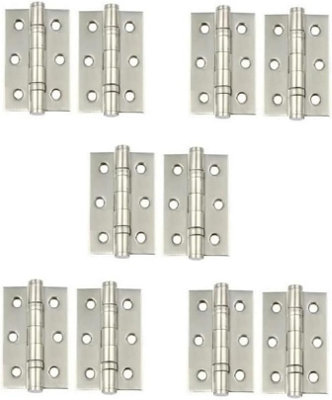 5 Pairs of 75mm 3" Satin Nickel Finish Ball Bearing Hinges for Internal Doors