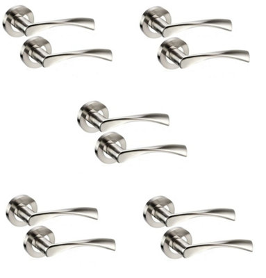 5 Pairs of Golden Grace Astrid Dual Finish Chrome Door Handles On Rose - Polished Chrome/Satin Nickel