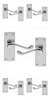 5 Pairs of Victorian Scroll Premium Polished Chrome Lever Latch Door Handles 120mm x 40mm