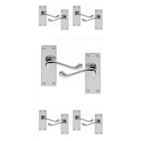5 Pairs of Victorian Scroll Premium Polished Chrome Lever Latch Door Handles 120mm x 40mm