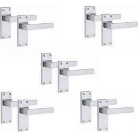 5 Pairs Victorian Straight Delta Handle Latch Door Handles, Silver Polished Chrome, 120mm x 40mm Backplate - Golden Grace