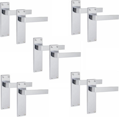 5 Pairs Victorian Straight Delta Handle Latch Door Handles, Silver Polished Chrome, 150mm x 40mm Backplate - Golden Grace