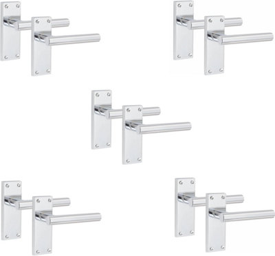 5 Pairs Victorian Straight T-Bar Handle Latch Door Handles, Silver Polished Chrome, 120mm x 40mm Backplate - Golden Grace